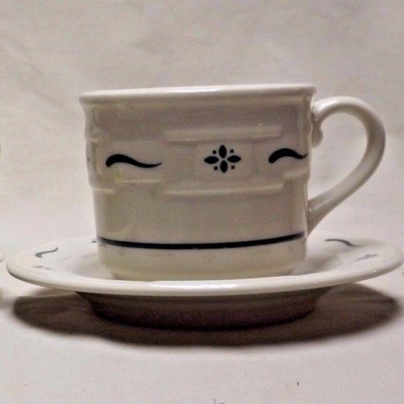 Longaberger Pottery Set of 2 Woven Traditions  Heritage Green Cups & Saucers - Picture 7 of 12